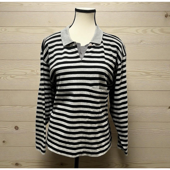 Vintage Fenn Wright Mason 100% Cotton Striped Polo Cropped Women’s S Oversized - Picture 1 of 9